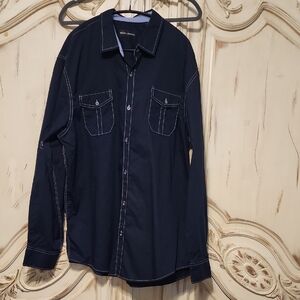 Michael Brandon Dark Blue Casual Button-Down Shirt